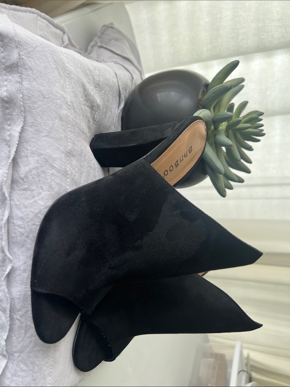 Black Suede Open-Toe Heeled Mules- bamboo